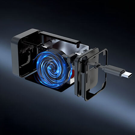 GaN Pro Charge 65W Hızlı Şarj Adaptörü Type-C + USB-A + Dahili Kablo