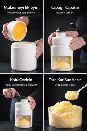 Manuel Buz Kırma Aparatı – 500 ML Hazneli, Kol Çevirmeli Ice Crusher, Slushie ve Frozen İçecek Yapıc