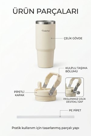 TUMBLER CUP ÇELİK TERMOS 900 ML - KREM
