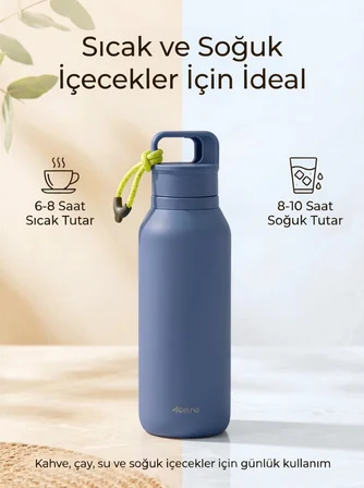 Çelik Termos 560 ml Paslanmaz Çelik Çift Duvarlı Sızdırmaz Kapaklı Askılı Taşınabilir Sıcak Soğuk Termos
