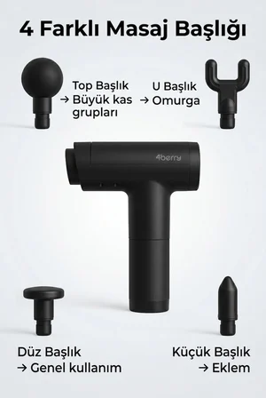 4Berry Mini Üçgen Masaj Tabancası SL-321 - Ergonomik Tasarım 4 Başlıklı Şarjlı Portatif Masaj Aleti