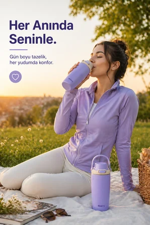 4Berry 700 ML Termos Matara Çift Cidarlı Vakum Yalıtımlı Sıcak Soğuk Tutan Sızdırmaz Kapaklı - Mor