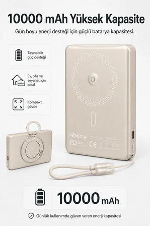 YM307 10000 mAh Manyetik Kablosuz Powerbank – 25W PD Hızlı Şarj, 15W Kablosuz Şarj ve 360° Döner Stand