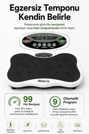 Titreşimli Egzersiz ve Fitness Aleti – 200W, 99 Hız, 9 Program, Uzaktan Kumandalı, Direnç Bantlı
