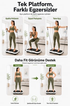 Titreşimli Egzersiz ve Fitness Aleti – 200W, 99 Hız, 9 Program, Uzaktan Kumandalı, Direnç Bantlı