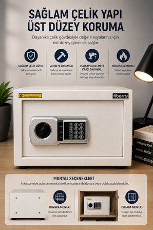 TC-028 Akıllı Elektronik Kasa – Şifreli Dijital Çelik Kasa, Acil Durum Anahtarlı