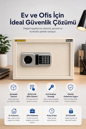 TC-028 Akıllı Elektronik Kasa – Şifreli Dijital Çelik Kasa, Acil Durum Anahtarlı