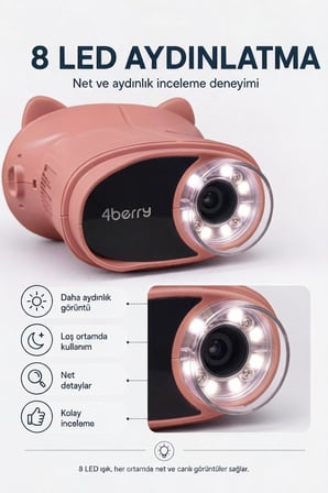 4Berry Taşınabilir Fotoğraf Çekebilen Dijital Mikroskop 1000x – 2.4” IPS Ekran, 2 MP Kamera, 8 LED Işık, Type-C Şarjlı