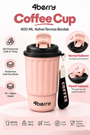 COFFEE CUP ÇELİK TERMOS 400 ML - PEMBE