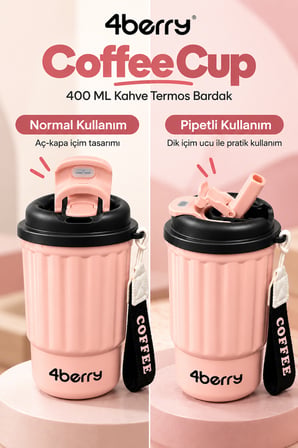 COFFEE CUP ÇELİK TERMOS 400 ML - PEMBE