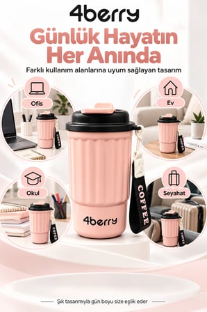 COFFEE CUP ÇELİK TERMOS 400 ML - PEMBE