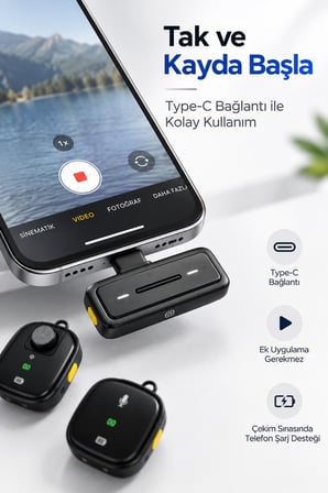 K26 Kablosuz Yaka Mikrofonu Type-C Çift Mikrofon Gürültü Azaltma Şarj Kutulu Vlog Röportaj Mikrofonu