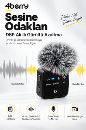 K32 Kablosuz Yaka Mikrofonu – Çift Mikrofonlu, Şarj Kutulu, Type-C & Lightning Uyumlu