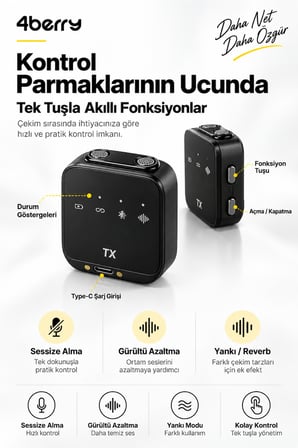 K32 Kablosuz Yaka Mikrofonu – Çift Mikrofonlu, Şarj Kutulu, Type-C & Lightning Uyumlu