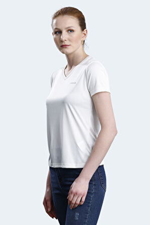 Lumberjack 5M WB PES V NECK 11CT127 5FX Kadın Tişört Ekru
