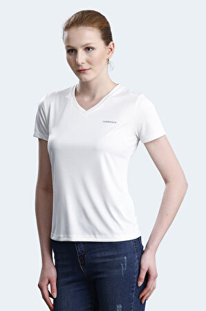 Lumberjack 5M WB PES V NECK 11CT127 5FX Kadın Tişört Ekru