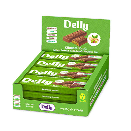 12 Adet Çikolata Kaplı - Antep Fıstıklı & Kadayıflı Meyveli Bar 35g