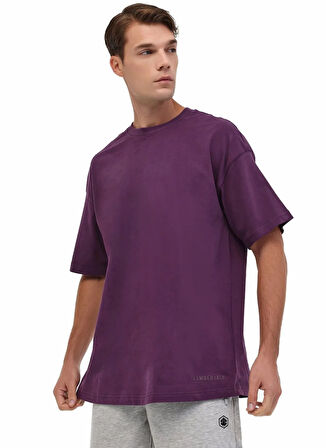 Lumberjack 102032529 5W,MB ROS 11HS113 5PR,MOR Mor Bisiklet Yaka Oversize Erkek T-Shirt