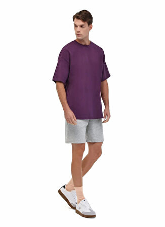 Lumberjack 102032529 5W,MB ROS 11HS113 5PR,MOR Mor Bisiklet Yaka Oversize Erkek T-Shirt