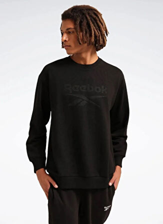 Reebok LC 7014 NEW ID REG CREW Siyah Yuvarlak Yaka Regular Fit Baskılı Erkek Sweatshırt