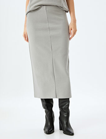 Standart Bel Slim Fit Fitilli Uzun Kalem Etek
