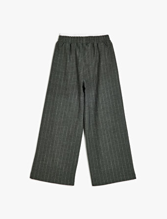 Beli Lastikli Çizgili Bol Paça Pantolon