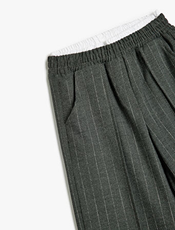 Beli Lastikli Çizgili Bol Paça Pantolon