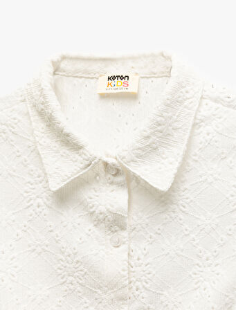 Bağlama Detaylı Brodeli Kısa Kollu Gömlek Yaka Bluz