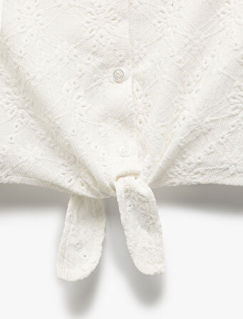 Bağlama Detaylı Brodeli Kısa Kollu Gömlek Yaka Bluz