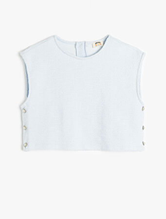 Pamuklu Düğme Detaylı Kolsuz Bisiklet Yaka Crop Bluz
