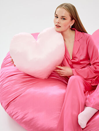 Gömlek Yaka Uzun Kollu Düğmeli Saten Pijama Takımı