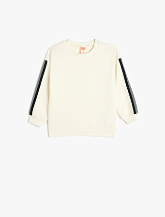 Sweatshirt Bisiklet Yaka Uzun Kollu Şerit Detaylı Pamuklu