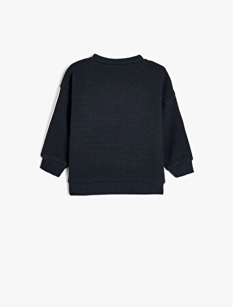 Sweatshirt Bisiklet Yaka Uzun Kollu Şerit Detaylı Pamuklu