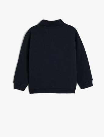 Dik Yaka Yarım Fermuarlı Oversize Sweatshirt Uzun Kollu İşleme Detaylı