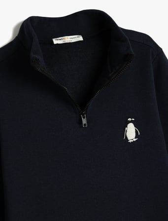 Dik Yaka Yarım Fermuarlı Oversize Sweatshirt Uzun Kollu İşleme Detaylı