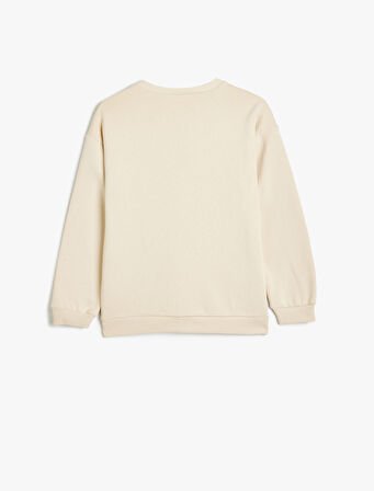 Organik Pamuklu Oversize Sweatshirt Kaplan İşlemeli Uzun Kollu Bisiklet Yaka 
