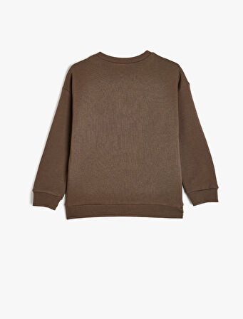 Organik Pamuklu Sweatshirt Koala Baskılı Uzun Kollu Bisiklet Yaka 