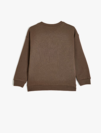 Organik Pamuklu Sweatshirt Koala Baskılı Uzun Kollu Bisiklet Yaka 