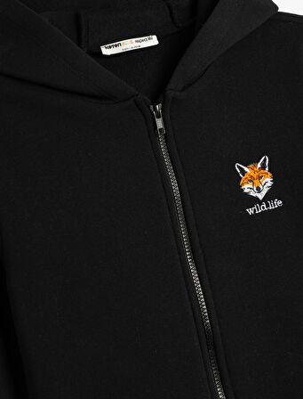 Kapşonlu Sweatshirt Uzun Kollu Fermuar Kapamalı Şardonlu