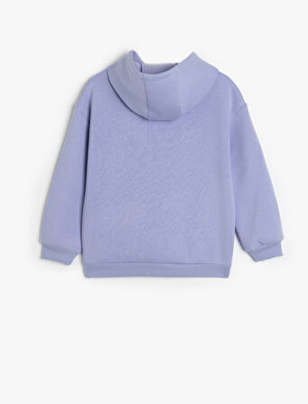 Kapşonlu Sweatshirt Kedi Baskılı Uzun Kollu 
