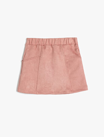 Cep Detaylı Standart Bel Suni Süet Etek