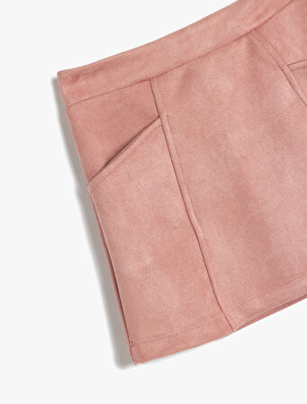 Cep Detaylı Standart Bel Suni Süet Etek