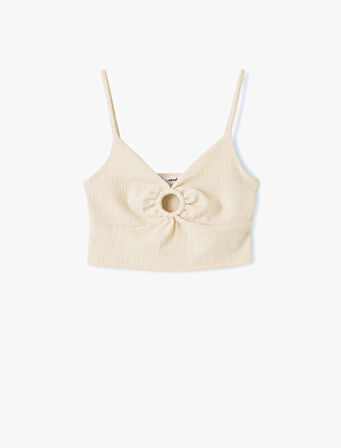 İp Askılı Pencere Detaylı Crop Slim Fit Üst