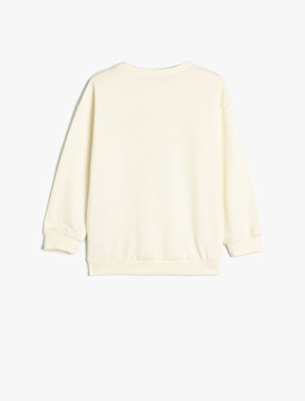 Baskılı Oversize Bisiklet Yaka Uzun Kollu Sweatshirt