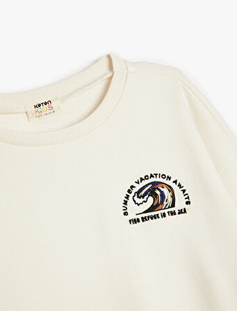 Kaykay Baskılı Uzun Kollu Bisiklet Yaka Sweatshirt