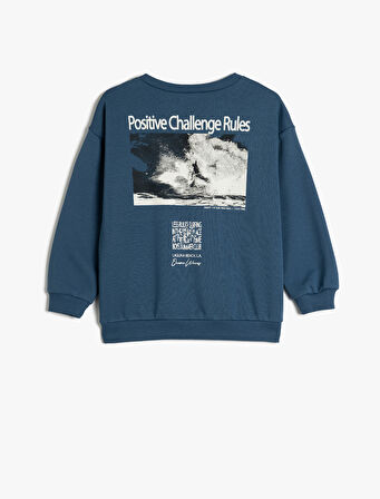 Slogan Baskılı Uzun Kollu Bisiklet Yaka Sweatshirt