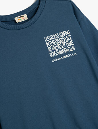 Slogan Baskılı Uzun Kollu Bisiklet Yaka Sweatshirt