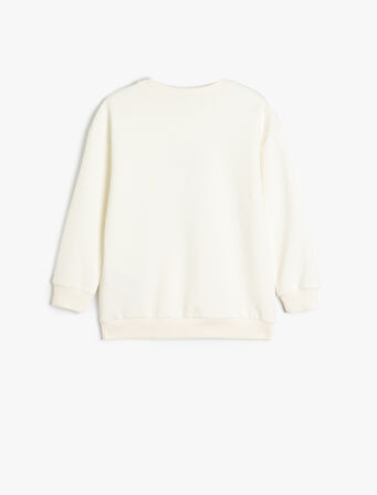 Slogan Baskılı Uzun Kollu Bisiklet Yaka Sweatshirt