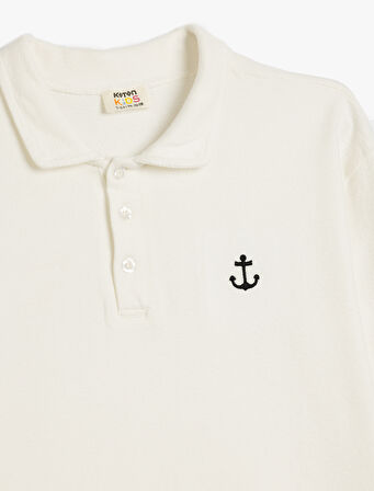 Polo Yaka Sweatshirt Çapa İşlemeli Uzun Kollu Pamuklu