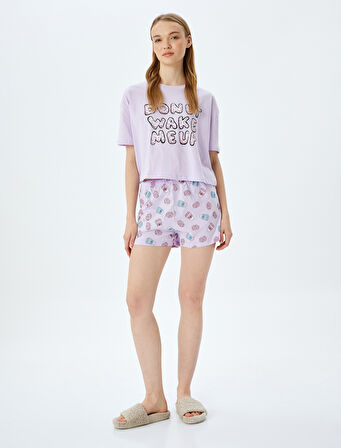 Pamuklu Baskılı Şortlu Pijama Takımı
